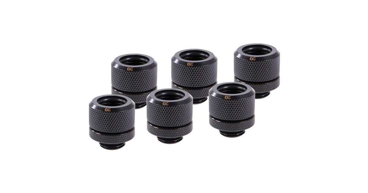 Alphacool Eiszapfen 14mm HardTube Anschraubtülle G1/4 - Deep Black Sixpack, Verbindung(schwarz (matt), für Acrylrohre, harte Schläuche (PUR), PETG, 6 Stück)