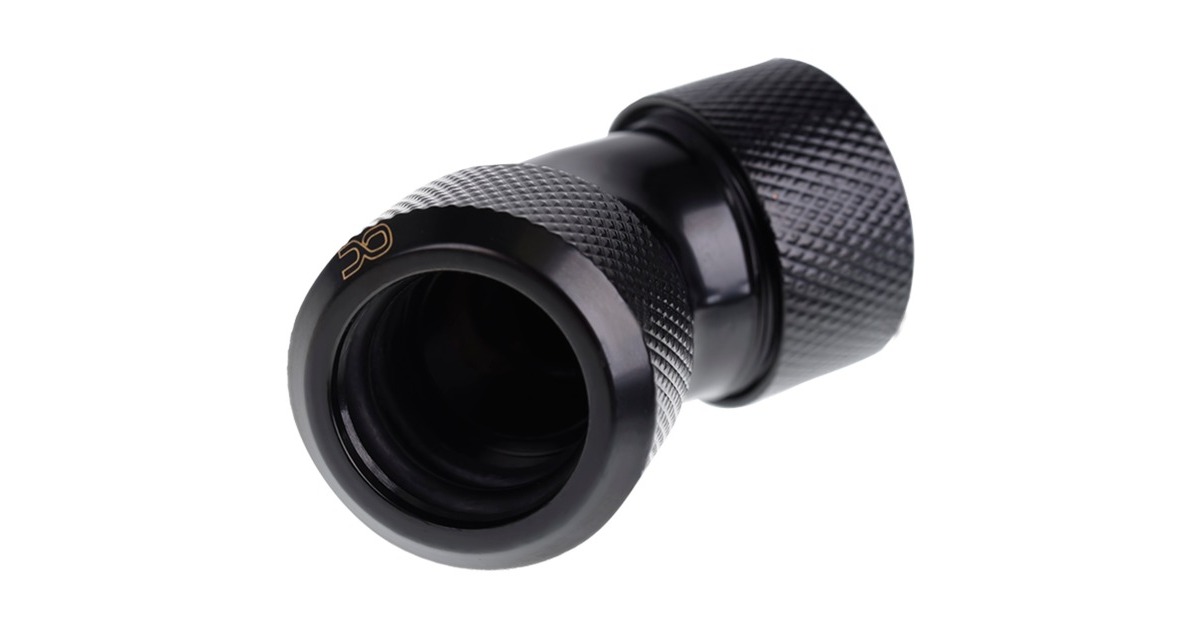 Alphacool Eiszapfen 16mm HardTube Anschraubtülle 45° L-Verbinder - Deep Black , Verbindung(schwarz, G1/4 für Acrylrohre, Messingrohre, Carbonrohre - Deep Black)