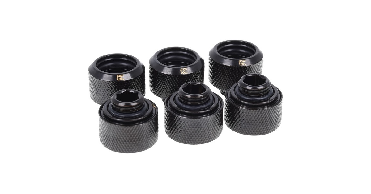 Alphacool Eiszapfen 16mm HardTube Anschraubtülle G1/4, Schrauben-Set(schwarz, für Acryl- Messingrohre, 6 Stück)