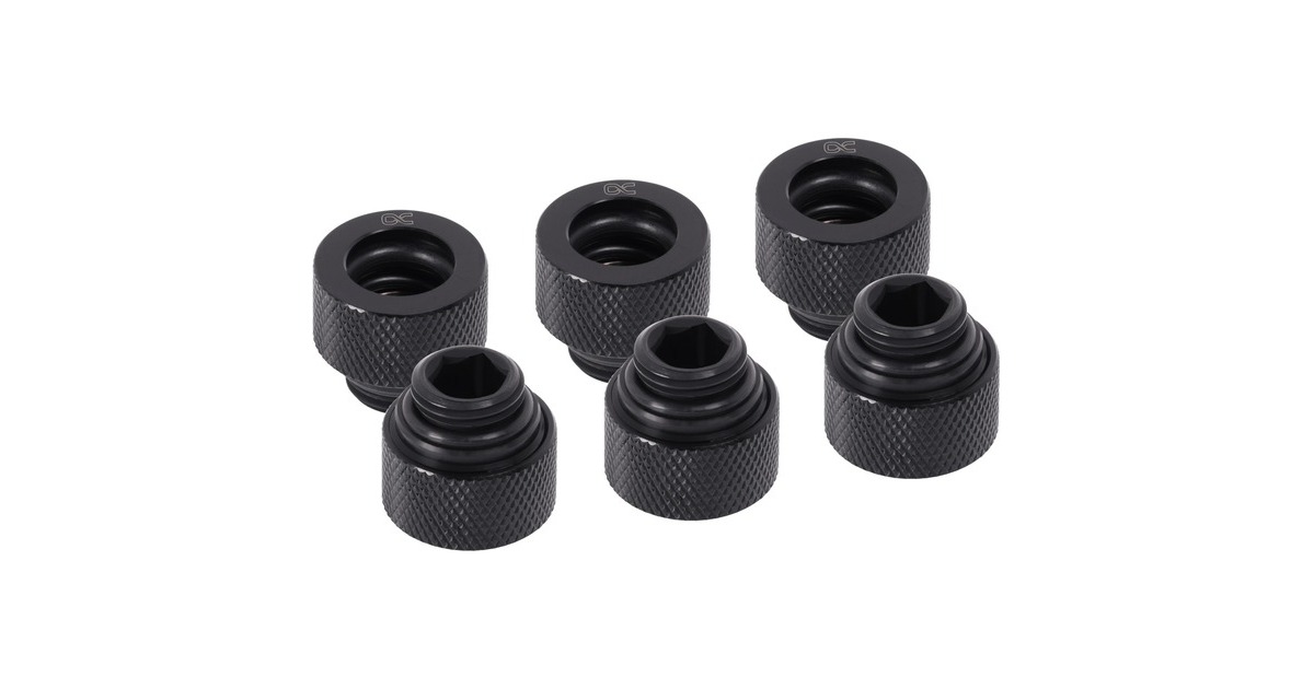 Alphacool Eiszapfen HF 12mm HardTube Anschraubtülle G1/4 - Deep Black Sixpack, Verbindung(schwarz)