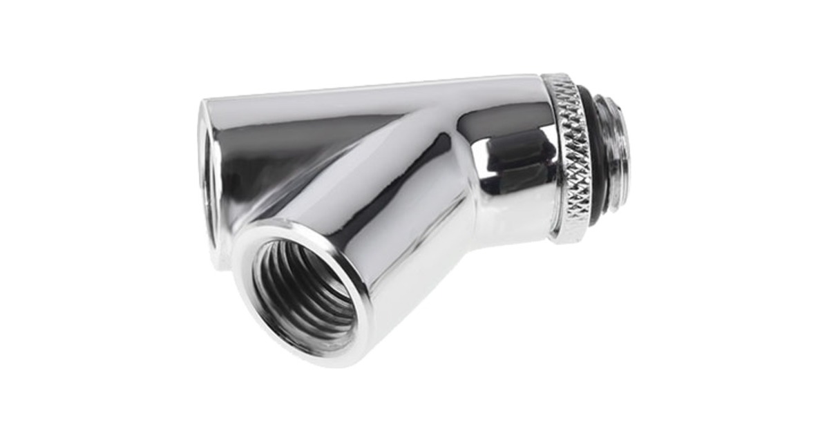 Alphacool Eiszapfen Y-Verbinder 45° - G1/4 drehbar, Verbindung(chrom, 2x Innen 1x Außengewinde - Chrome)