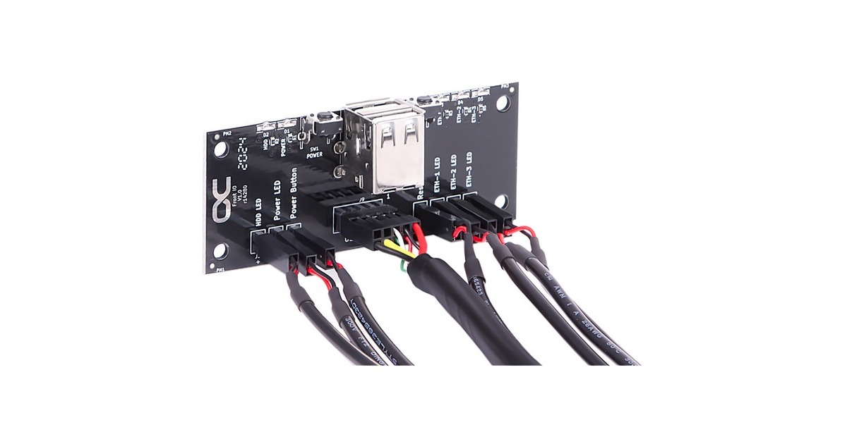 Alphacool Front I/O-Panel mit USB 2.0/ und Kabelsatz, Frontpanel(für Servergehäuse)