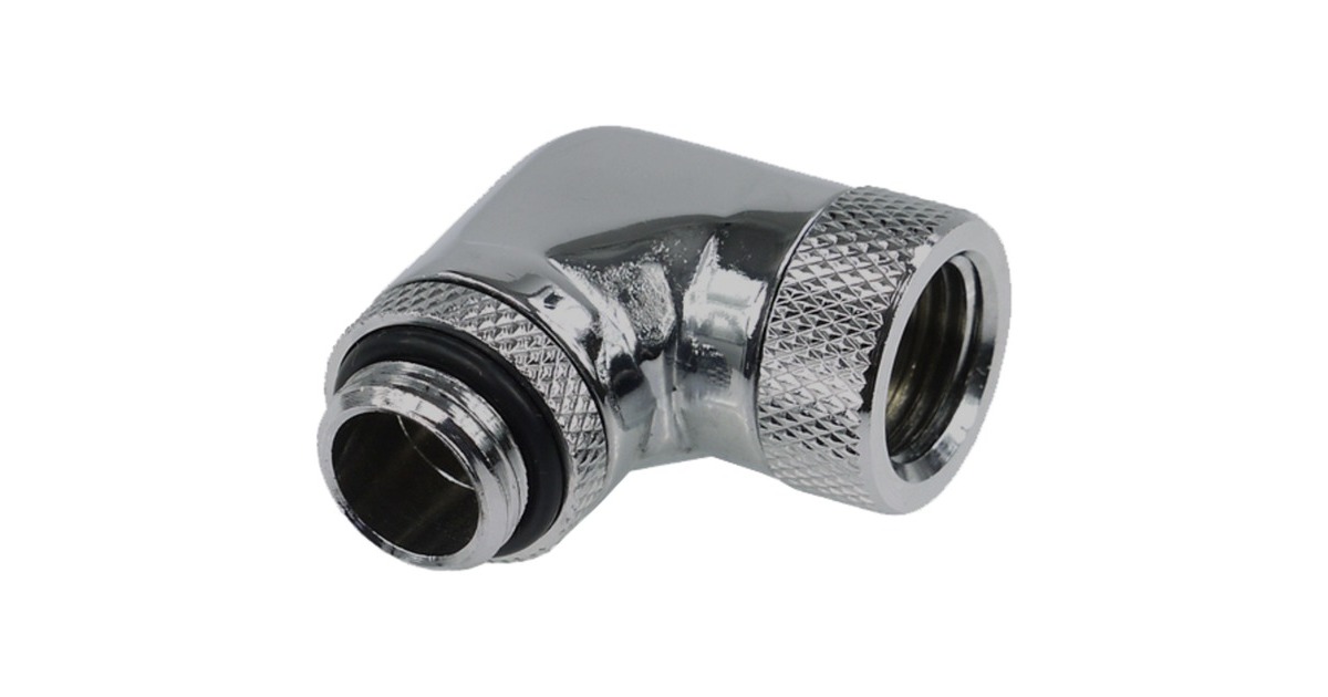 Alphacool HF Winkeladapter 90° drehbar G1/4 AG auf G1/4 IG - Chrome, Verbindung(chrom)