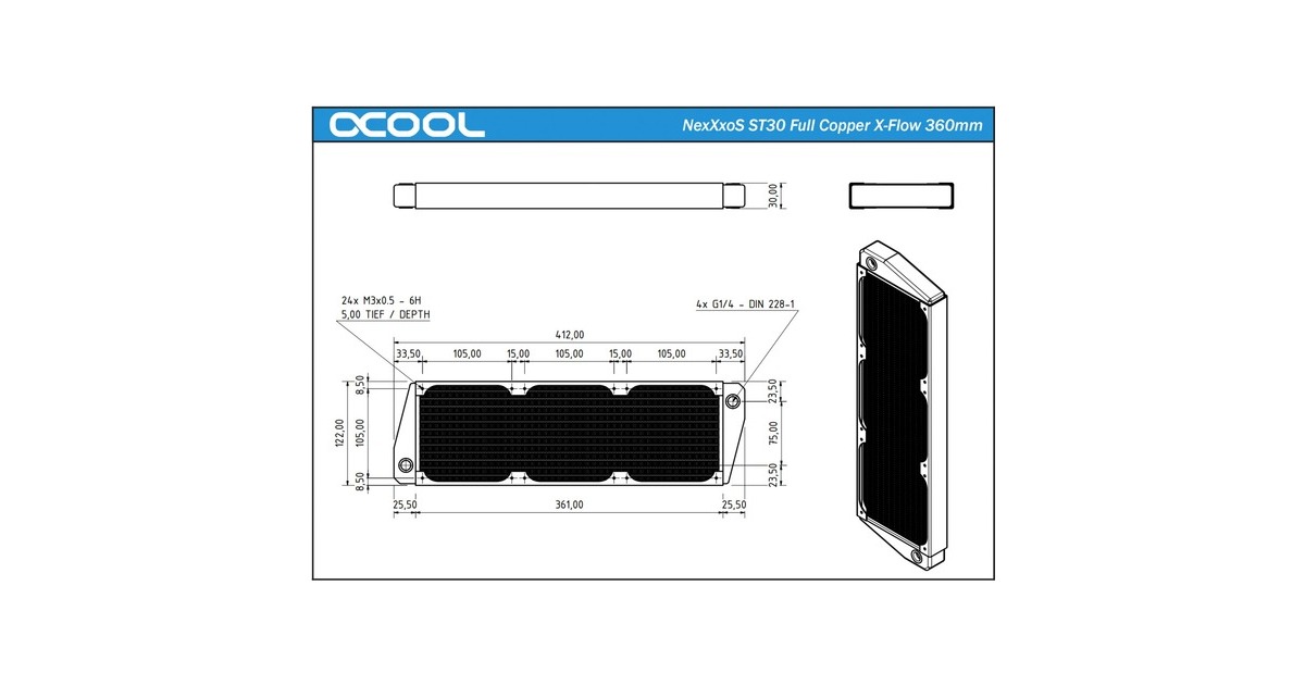 Alphacool NexXxos ST30 Full Copper XFlow 360mm, Radiator(schwarz)
