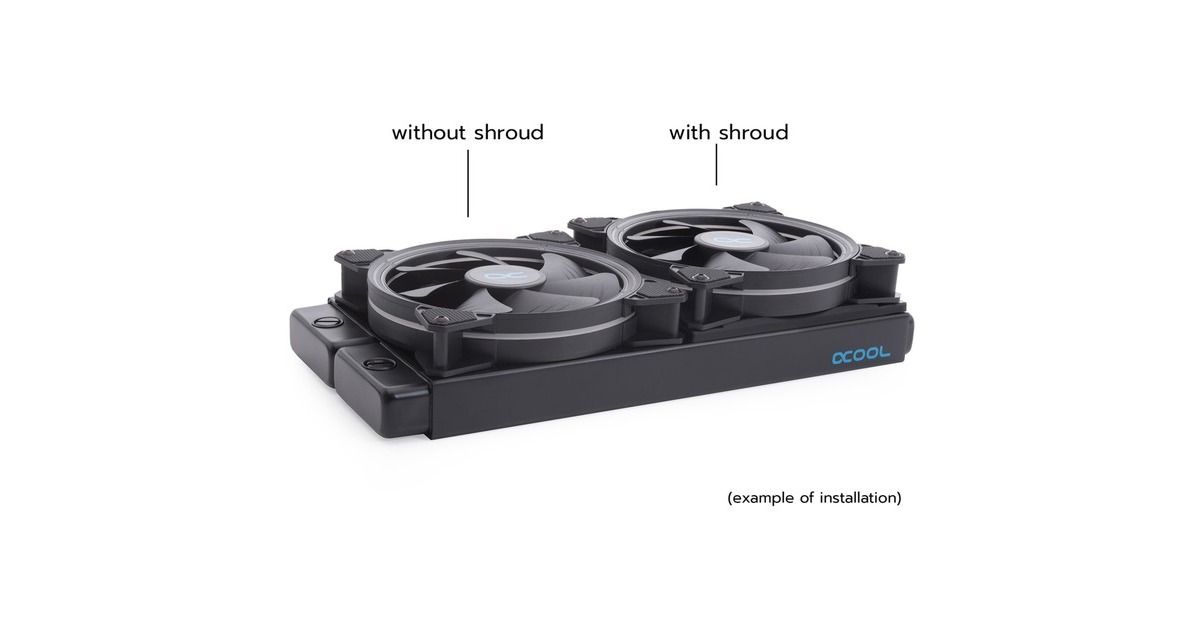 Alphacool Shroud & Entkopplung 140mm (7mm stark), Einbaurahmen(schwarz, inkl. 4x M3x37mm Schrauben)