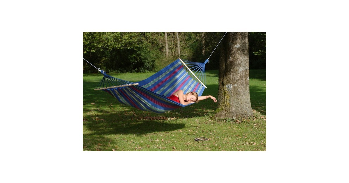 Amazonas Aruba Juniper EL-1071000, Camping-Hängematte(blau/rot, Mit Spreizstäben)