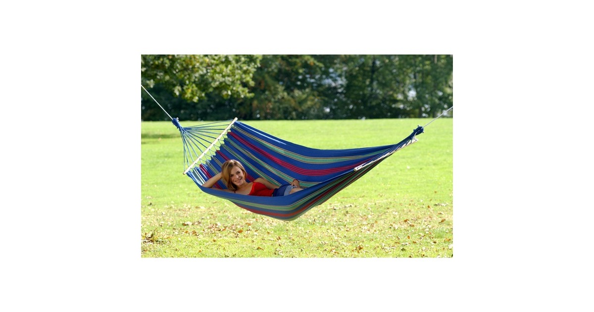 Amazonas Aruba Juniper EL-1071000, Camping-Hängematte(blau/rot, Mit Spreizstäben)