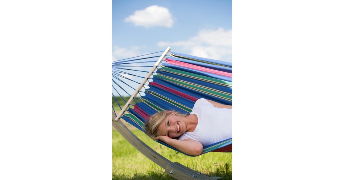 Amazonas Aruba Juniper EL-1071000, Camping-Hängematte(blau/rot, Mit Spreizstäben)