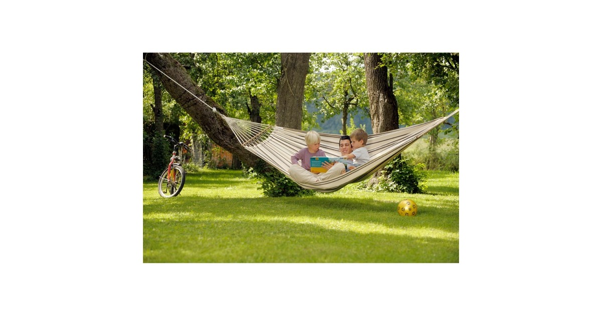 Amazonas Brasilia Cappuccino AZ-1065400, Camping-Hängematte(weiß/braun, Mit Spreizstäben)