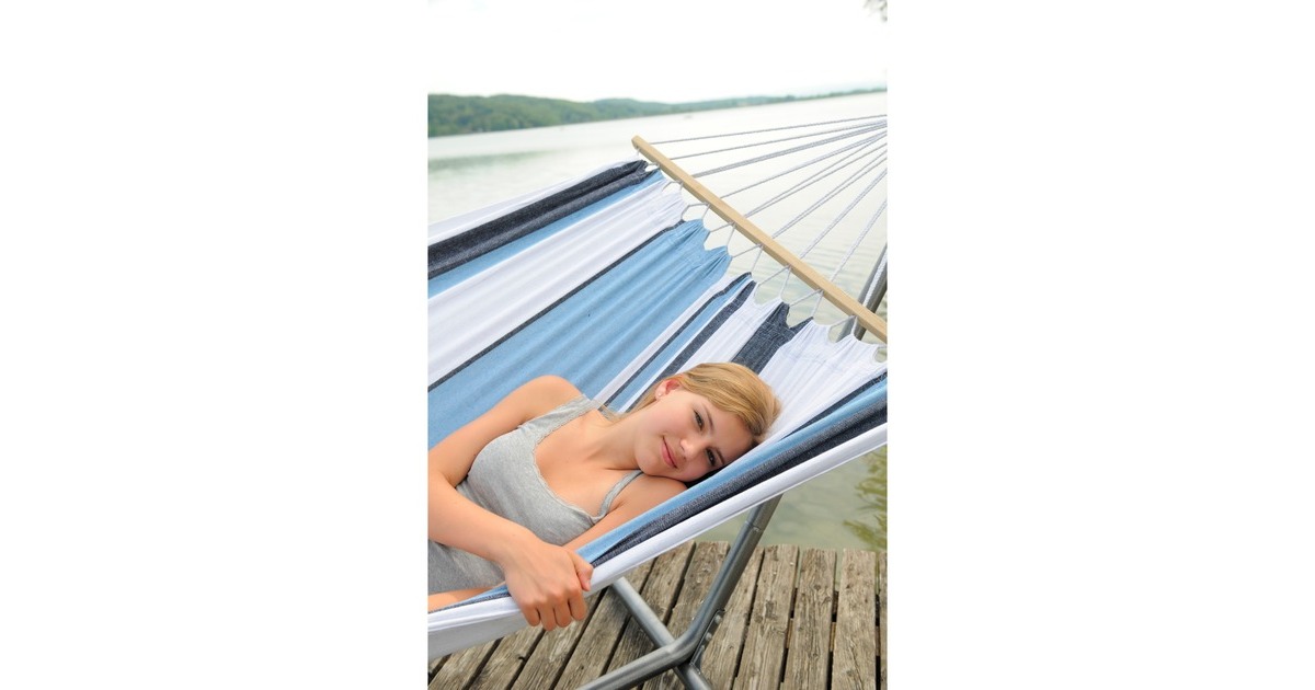 Amazonas Samba Marine AZ-1072110, Camping-Hängematte(blau/weiß, Mit Spreizstäben)