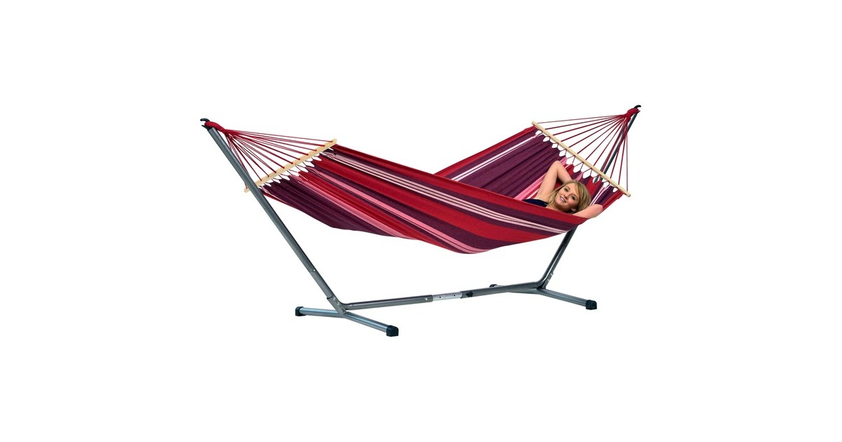 Amazonas Summer Set AZ-4220000, Camping-Hängematte(rot/violett, Mit Spreizstäben, Gestell)