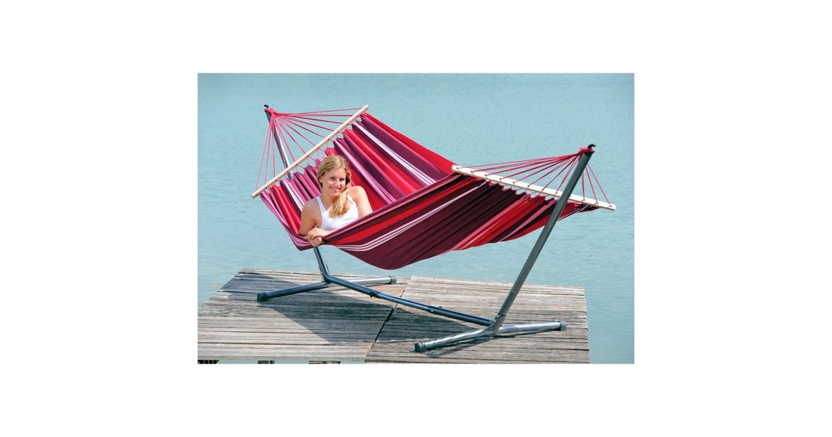 Amazonas Summer Set AZ-4220000, Camping-Hängematte(rot/violett, Mit Spreizstäben, Gestell)