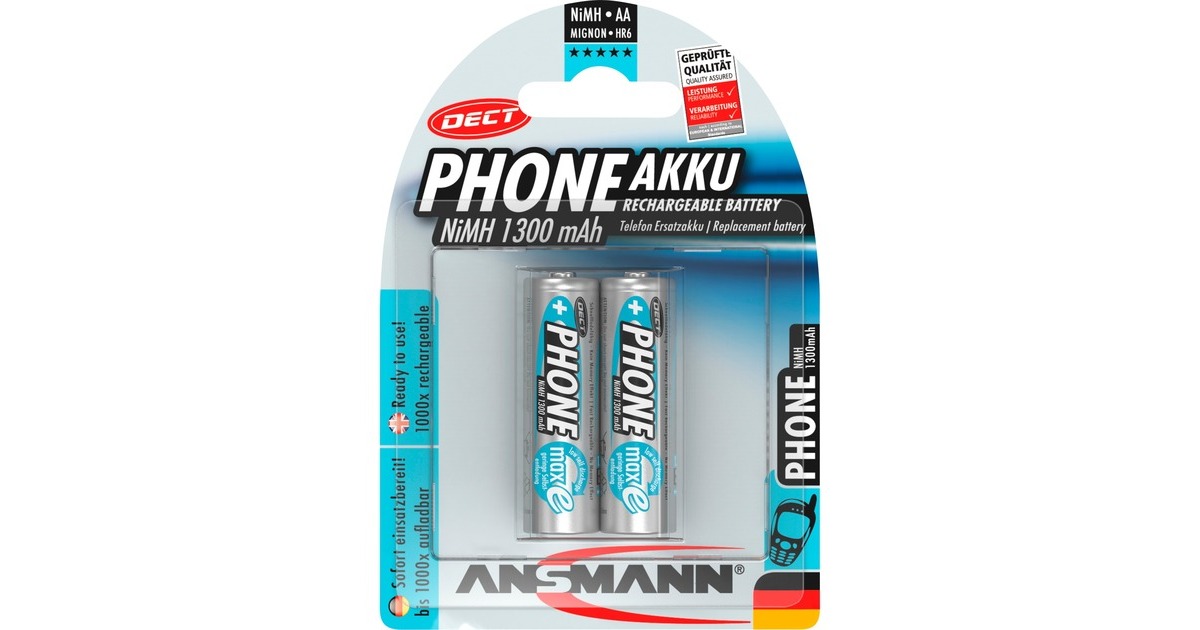 Ansmann 1300mAh DECT, Akku(silber, 2x AA (Mignon))