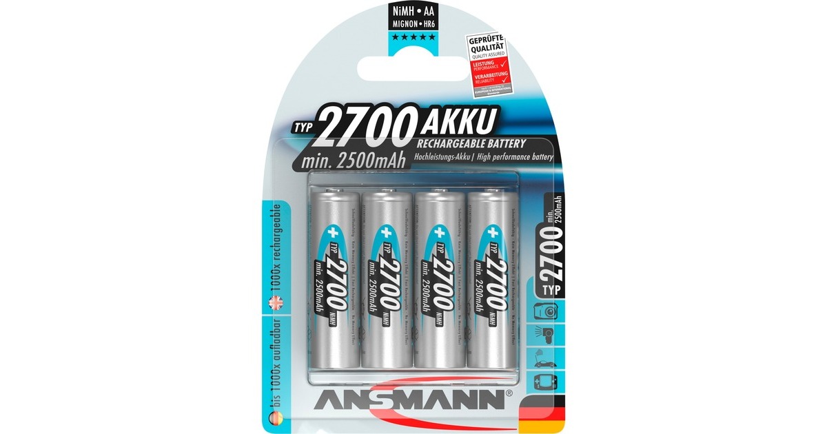 Ansmann 2700mAh, Akku(silber, 4x AA (Mignon))
