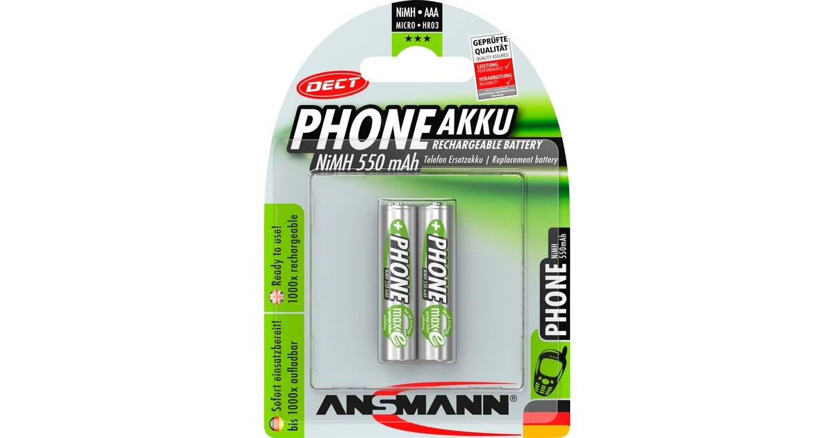Ansmann 550mAh DECT, Akku(silber, 2x AAA (Micro))