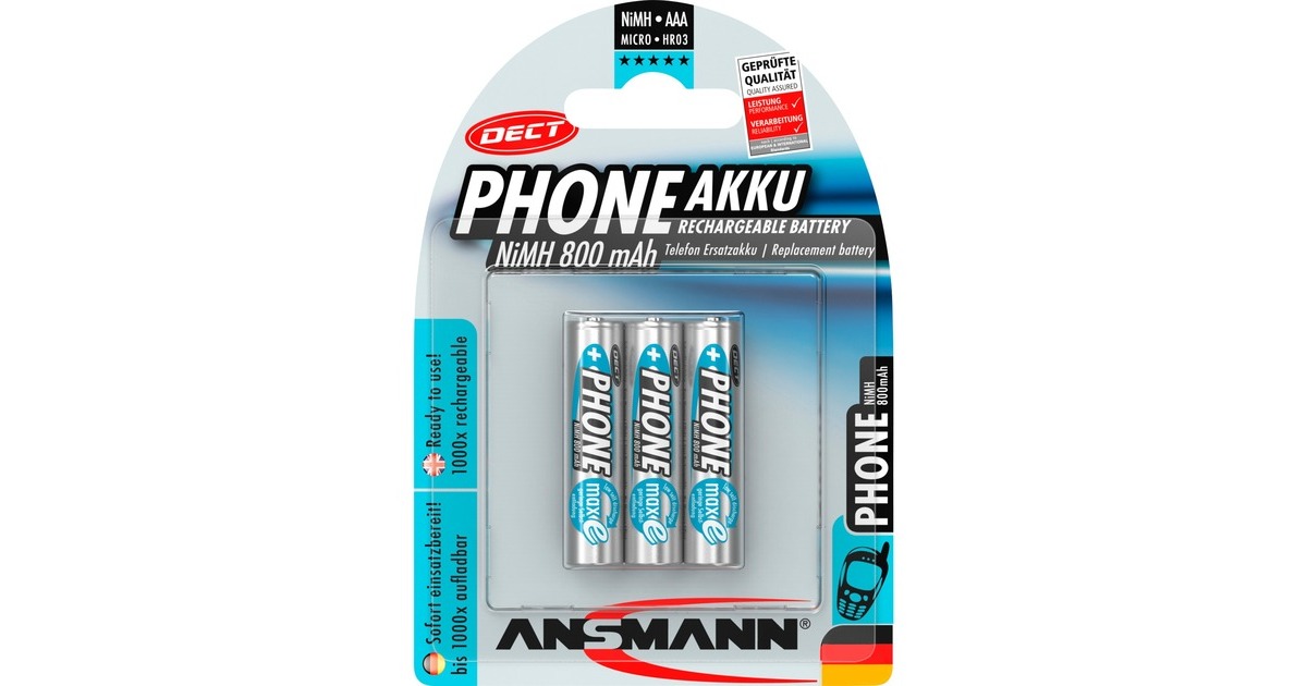 Ansmann 800mAh DECT, Akku(silber, 3x AAA (Micro))