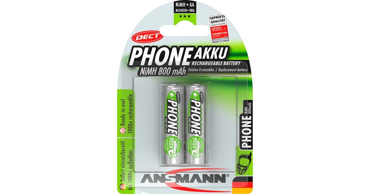 Ansmann 800mAh DECT, Akku(silber, 2x AA (Mignon))