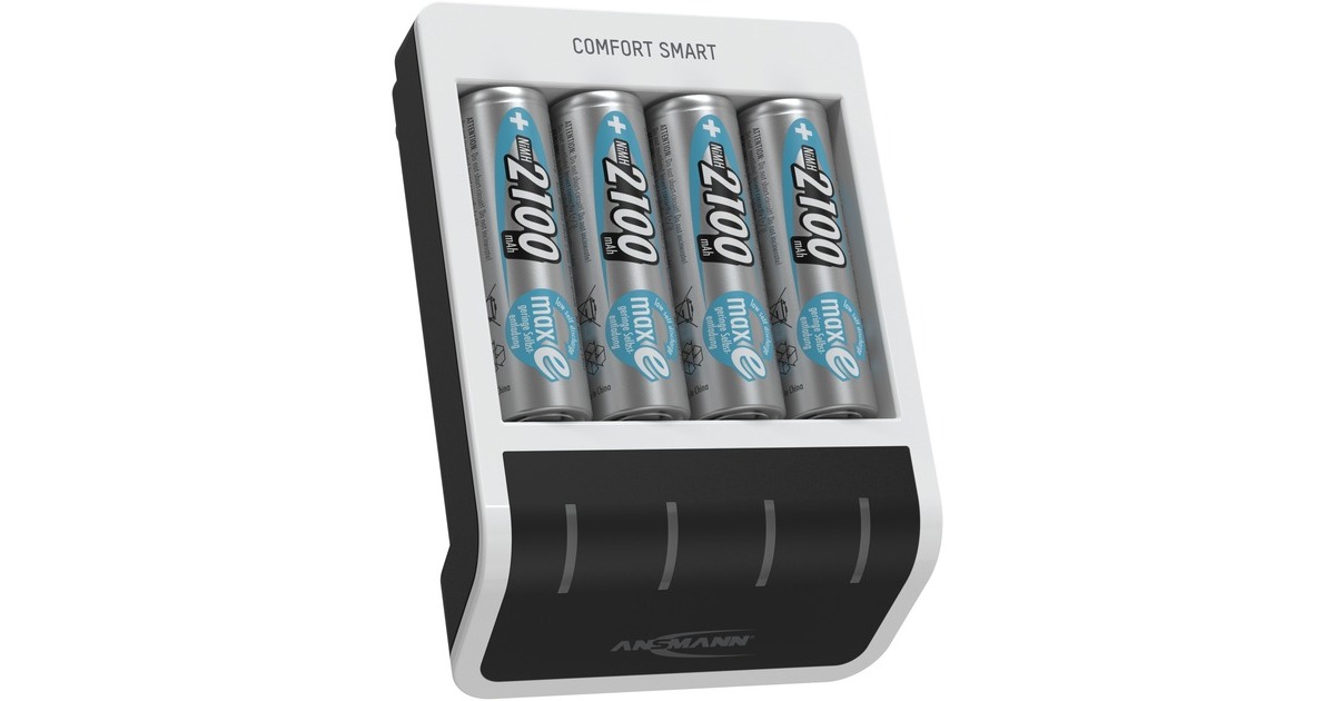 Ansmann Comfort Smart + 4x AA 2100mAh, Ladegerät(weiß/schwarz, inkl. 4x AA-Akkus mit 2100 mAh)