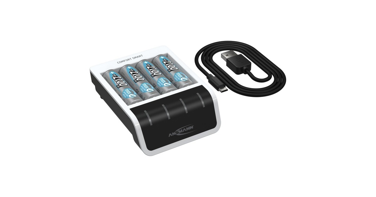 Ansmann Comfort Smart + 4x AA 2100mAh, Ladegerät(weiß/schwarz, inkl. 4x AA-Akkus mit 2100 mAh)