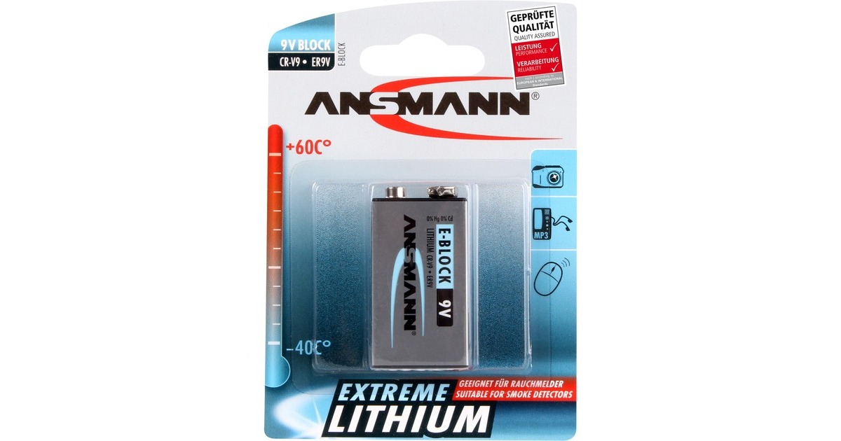 Ansmann Extreme Lithium 9V-Block, Batterie(silber, 1x Lithium)