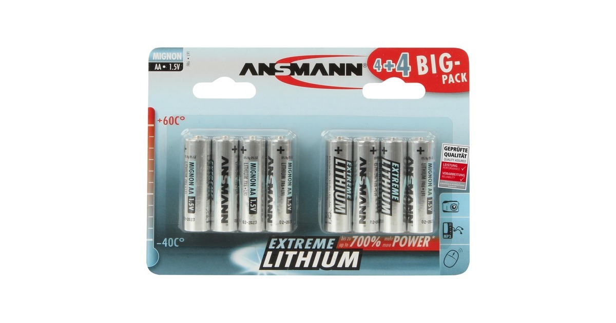 Ansmann Extreme Lithium Mignon AA, Batterie(silber, 8 Stück)