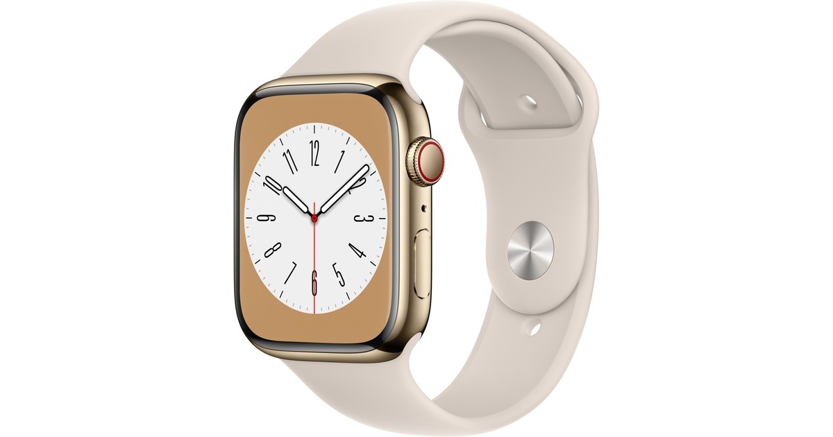 Apple Watch Series 8, Smartwatch(gold, 45 mm, Sportarmband, Edelstahl-Gehäuse, LTE, Outlet) Apple Watch Series 8, Smartwatch(gold, 45 mm, Sportarmband, Edelstahl-Gehäuse, LTE, Outlet)