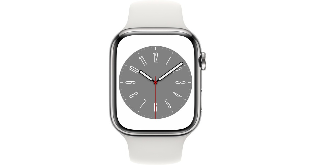Apple Watch Series 8, Smartwatch(silber, 45 mm, Sportarmband, Edelstahl-Gehäuse, LTE) Apple Watch Series 8, Smartwatch(silber, 45 mm, Sportarmband, Edelstahl-Gehäuse, LTE)