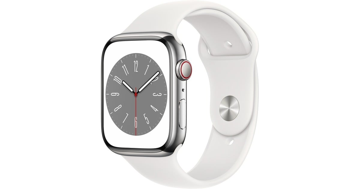 Apple Watch Series 8, Smartwatch(silber, 45 mm, Sportarmband, Edelstahl-Gehäuse, LTE, Outlet) Apple Watch Series 8, Smartwatch(silber, 45 mm, Sportarmband, Edelstahl-Gehäuse, LTE, Outlet)