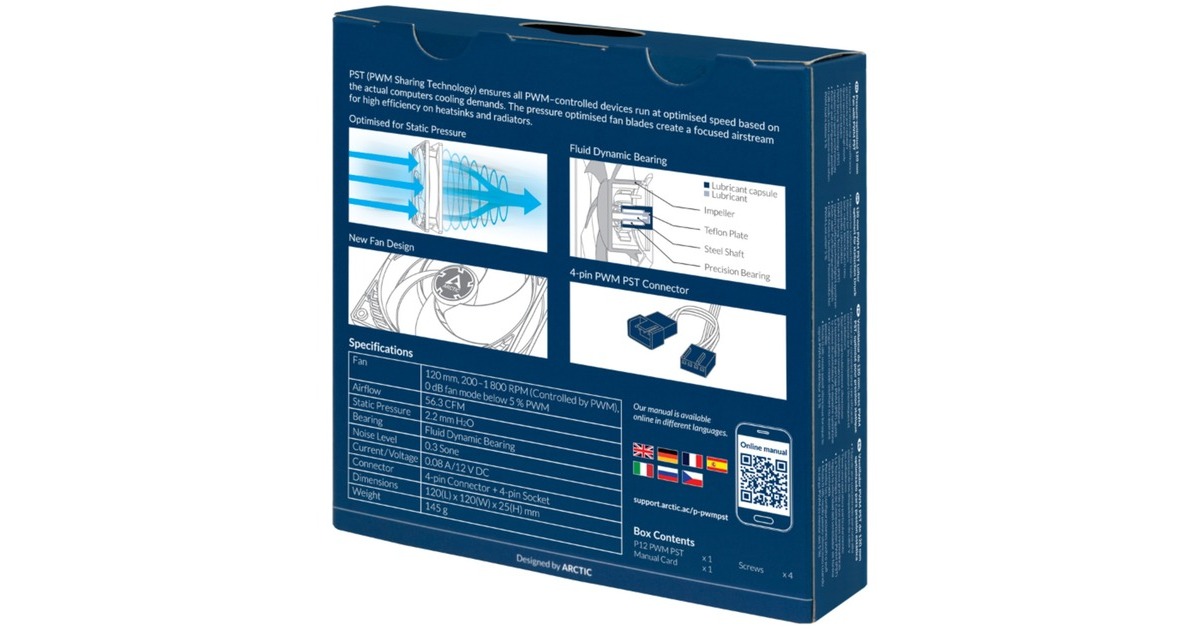 Arctic P12 PWM PST 120x120x25, Gehäuselüfter(schwarz, 5er Pack)