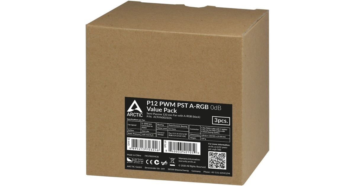 Arctic P12 PWM PST A-RGB 0dB 3er 120x120x25, Gehäuselüfter(schwarz/transparent, 3er Pack)