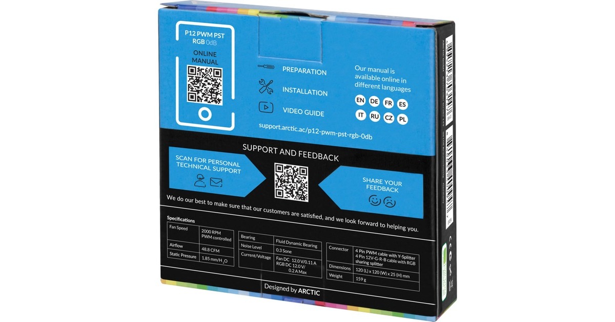Arctic P12 PWM PST RGB 0dB 120x120x25, Gehäuselüfter(schwarz/transparent)