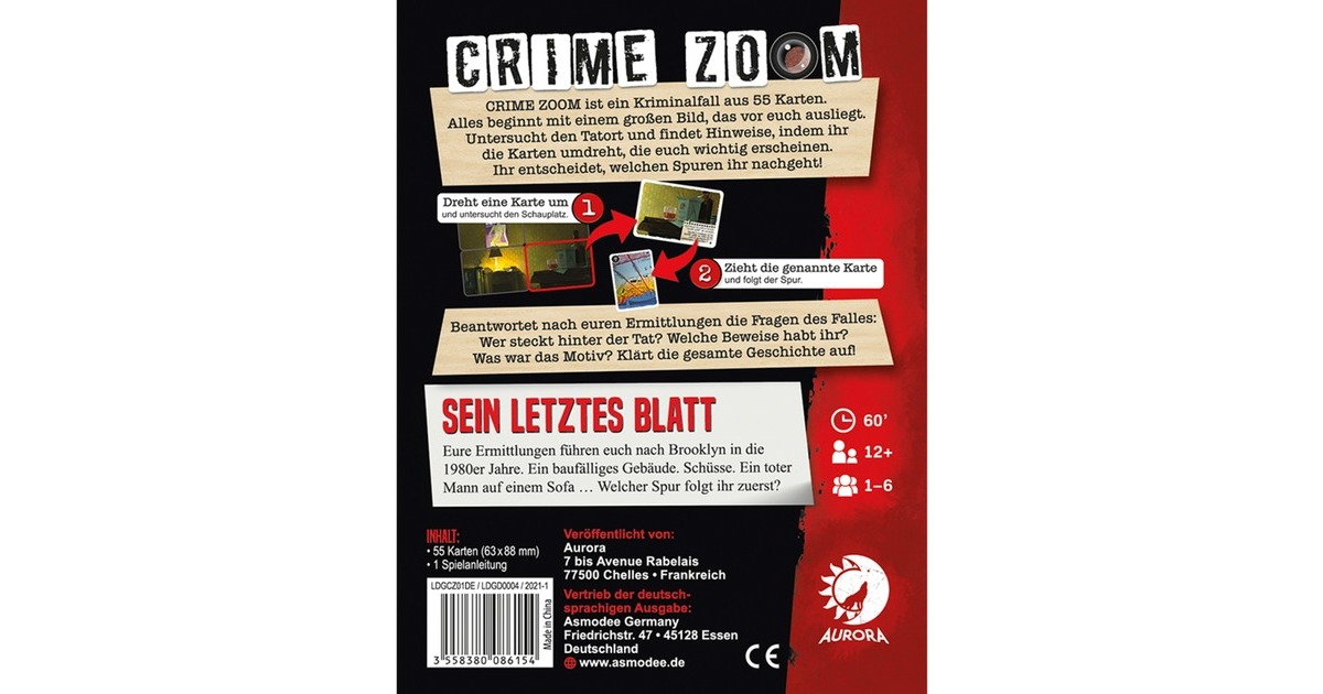Asmodee Crime Zoom Fall 1: Sein letztes Blatt, Kartenspiel