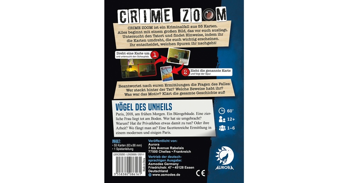 Asmodee Crime Zoom Fall 2: Vögel des Unheils, Kartenspiel