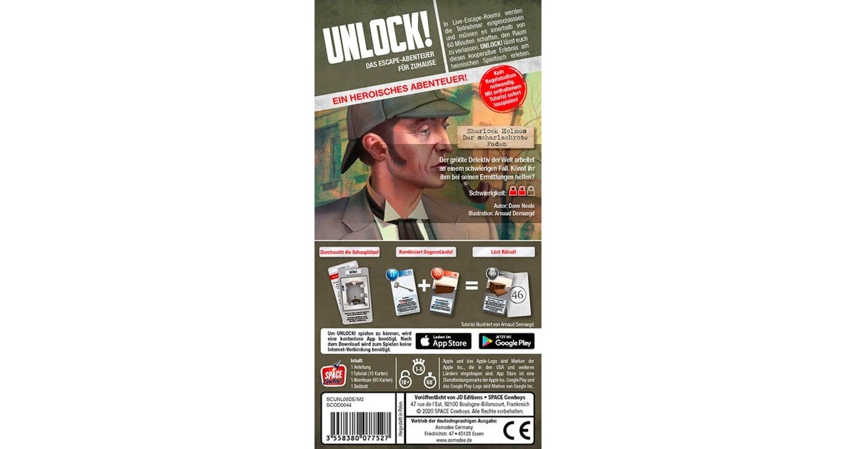 Asmodee Unlock! - Sherlock Holmes: Der scharlachrote Faden, Partyspiel(Box 5B)