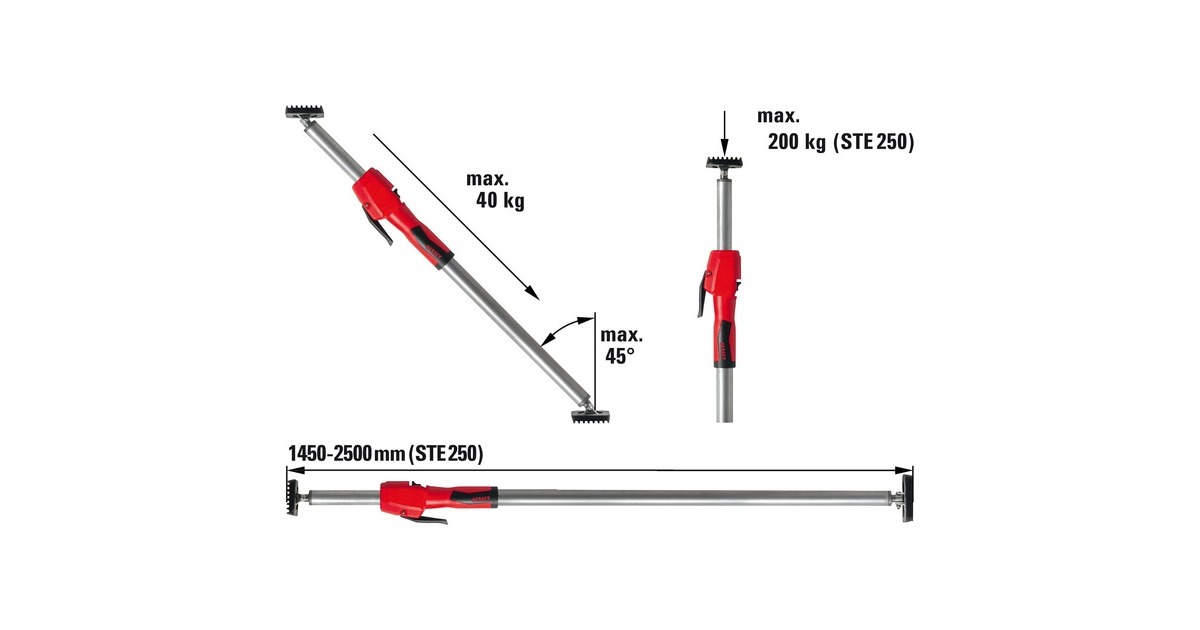 BESSEY Decken-und Montagestütze STE250(silber/rot, 1.450mm - 2.500mm, mit Pumpgriff)