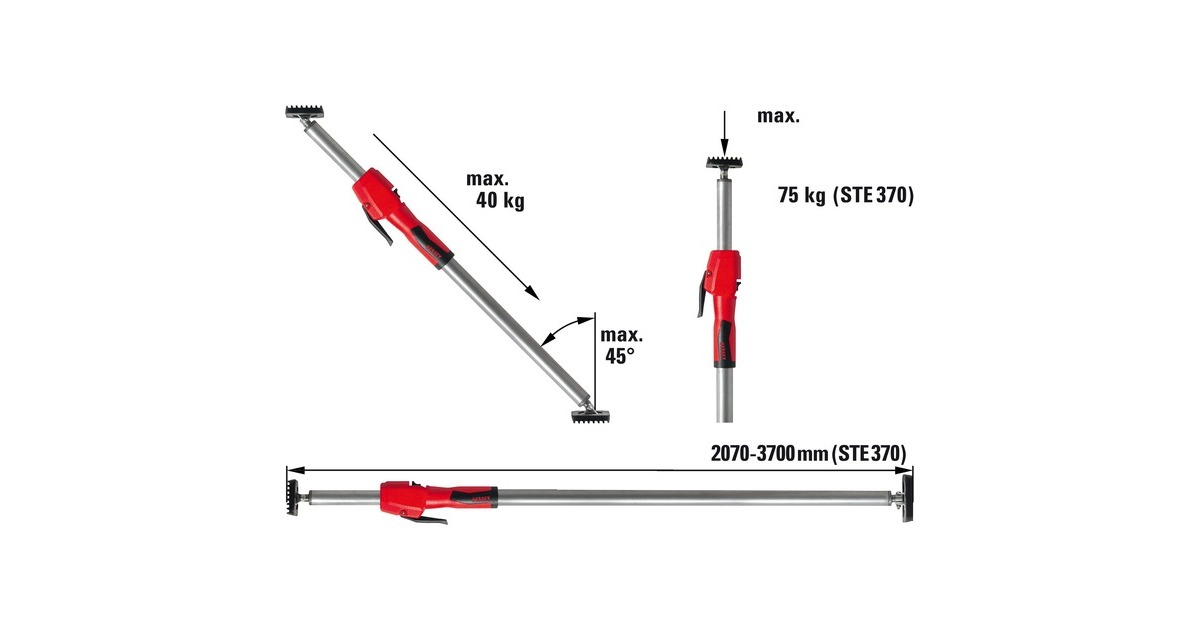 BESSEY Decken-und Montagestütze STE370(silber/rot, 2.070mm - 3.700mm, mit Pumpgriff)