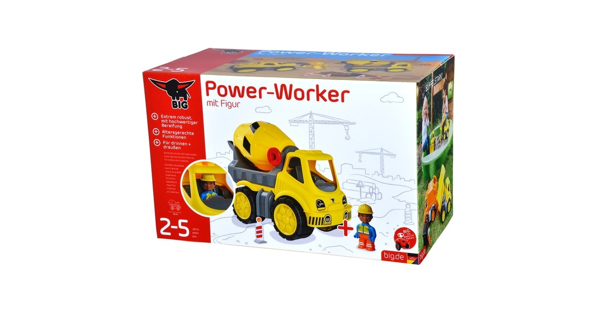 BIG Power-Worker Zementmischer + Figur, Spielfahrzeug(gelb/grau)