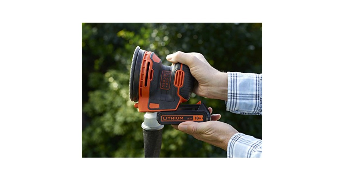 BLACK+DECKER Akku-Exzenterschleifer BDCROS18-QW, 18Volt(orange/schwarz, Li-Ionen Akku 1,5Ah)