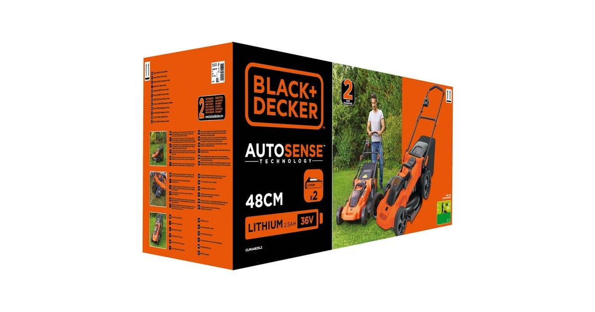BLACK+DECKER Akku-Rasenmäher CLMA4825L2, 36Volt(orange/schwarz, 2x Li-Ionen Akku 2,5 Ah)