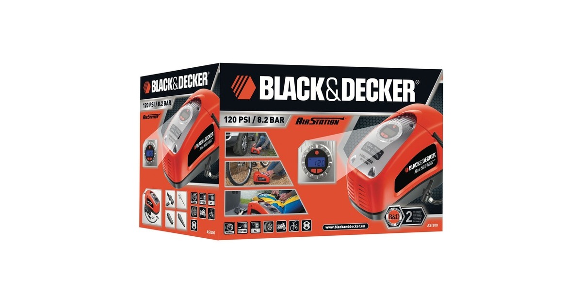 BLACK+DECKER Kompressor ASI300, 11bar, Luftpumpe(orange/schwarz, 12 Volt Zigarettenzünder-Anschluss)