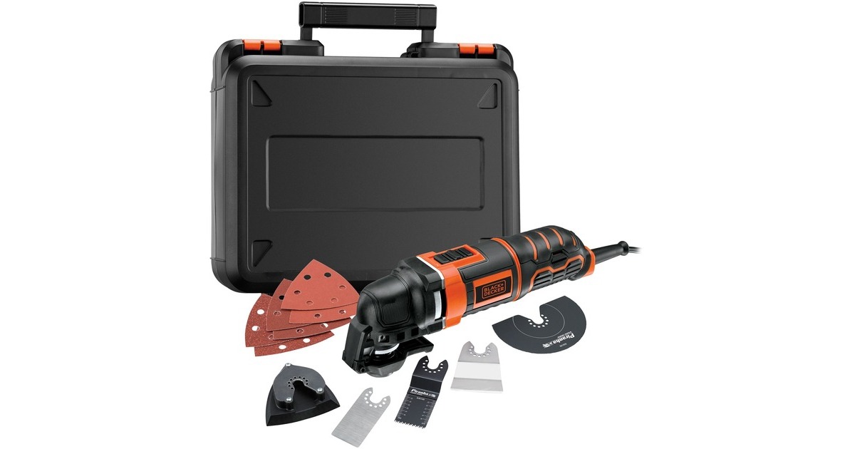 BLACK+DECKER Multifunktions-Werkzeug MT300KA(orange/schwarz, Koffer, 300 Watt, 12-tlg. Zubehörset)