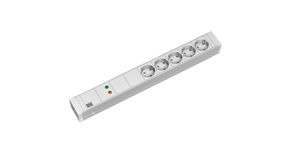 Bachmann 19" IT PDU Steckdosenleiste Basic 5-fach, 1HE(weiß, 2 Meter, 5.000A Überspannungsschutz)