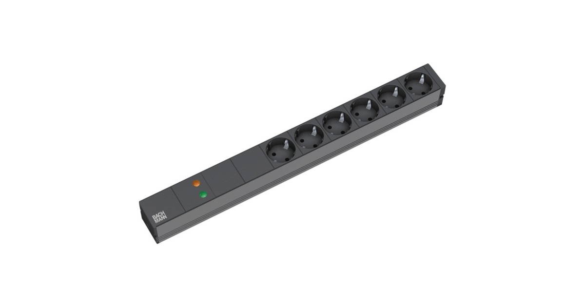 Bachmann 19" IT PDU Steckdosenleiste Basic 6-fach, 1HE(schwarz, 2 Meter, 6.500A Überspannungsschutz)