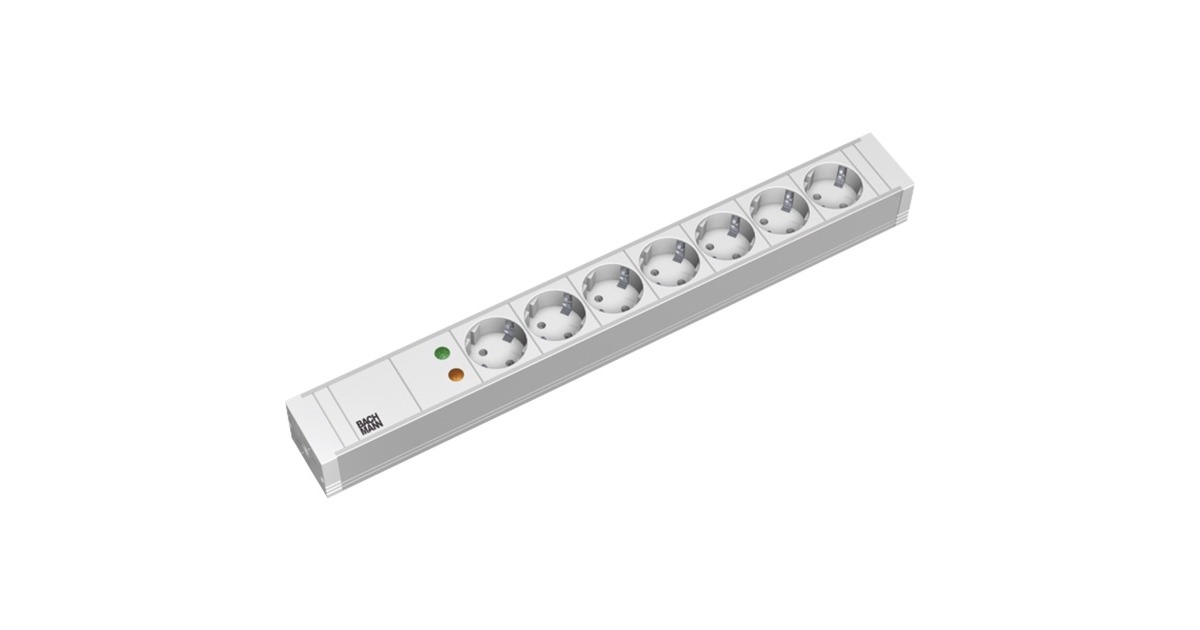Bachmann 19" IT PDU Steckdosenleiste Basic 7-fach, 1,5HE(grau, 2 Meter, Überspannungsschutz Einrichtung Typ III (ÜSE))