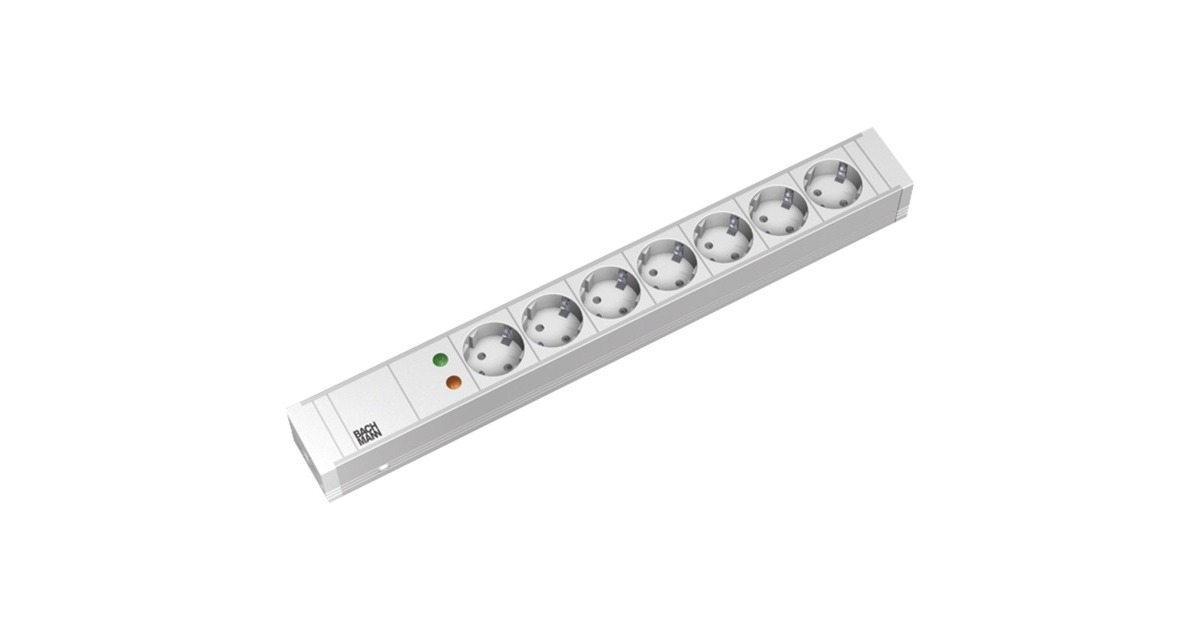 Bachmann 19" IT PDU Steckdosenleiste Basic 7-fach, 1,5HE(weiß, 2 Meter, Überspannungsschutz Einrichtung Typ III (ÜSE))