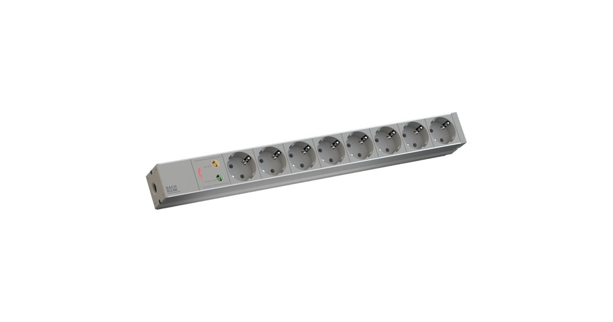 Bachmann 19" IT PDU Steckdosenleiste Basic 8-fach, 1HE(grau, 2 Meter, 6.500A Überspannungsschutz)