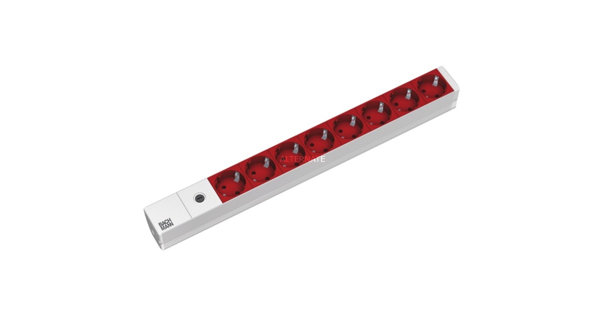 Bachmann 19" IT PDU Steckdosenleiste Basic 8-fach, 1HE(grau/rot, 2 Meter, C14, mit Feinsicherung 10A)