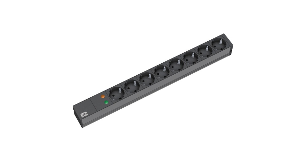 Bachmann 19" IT PDU Steckdosenleiste Basic 8-fach, 1HE(schwarz, 2 Meter, 6.500A Überspannungsschutz)