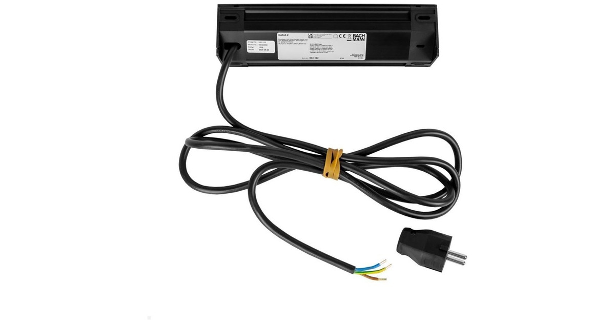 Bachmann CASIA 2 Steckdosenleiste 2-fach + USB-Charger, kurz, Wand- oder Eckmontage(schwarz, 2 Meter Kabel, 1x USB-A, 1x USB-C)