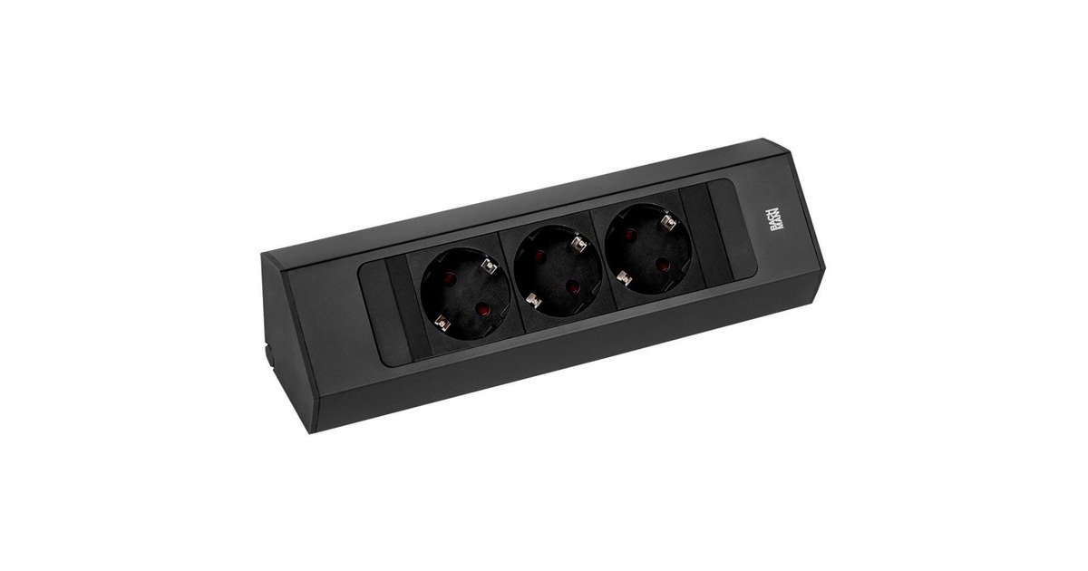 Bachmann CASIA 2 Steckdosenleiste 3-fach, kurz, Wand- oder Eckmontage(schwarz, 2 Meter Kabel)